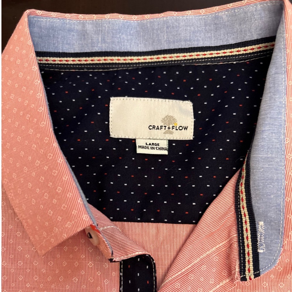 Craft & Flow Button-Up Shirt Dobby Dot Pattern Long Sleeve Casual Mens Large - Picture 11 of 11